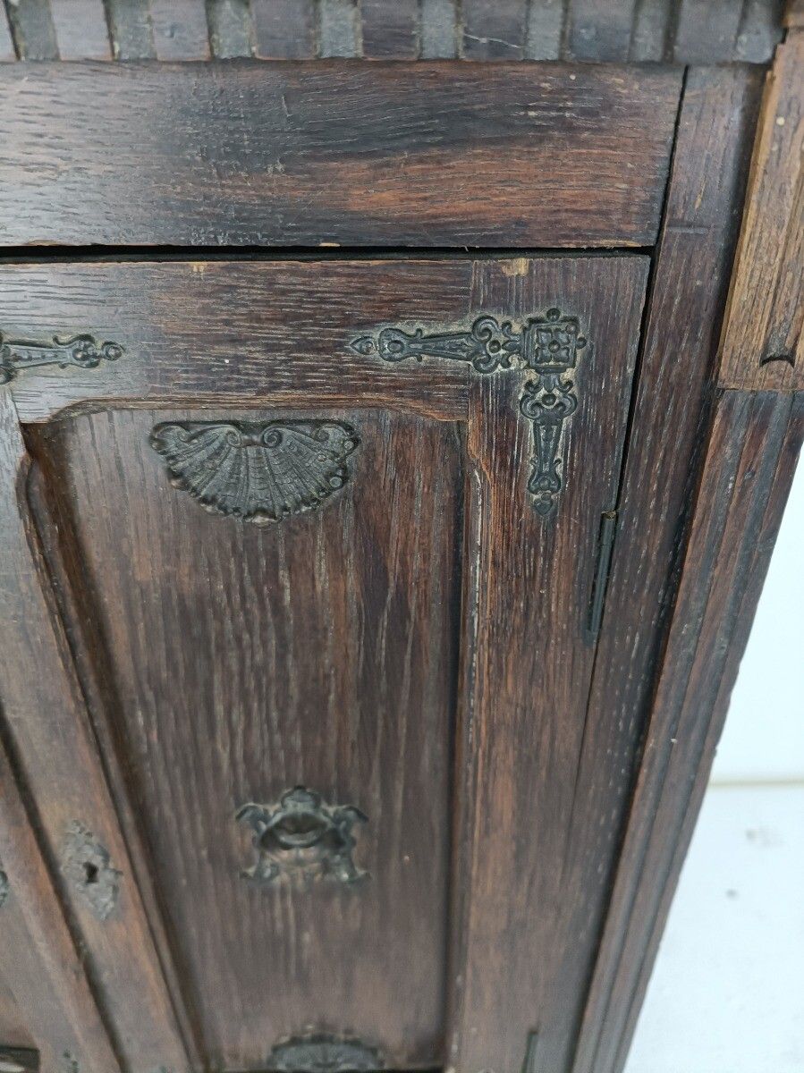 Antique Ornate Hand Carved Wooden Medicine Apothecary Cabinet Brass Trims Angels photo Furniture