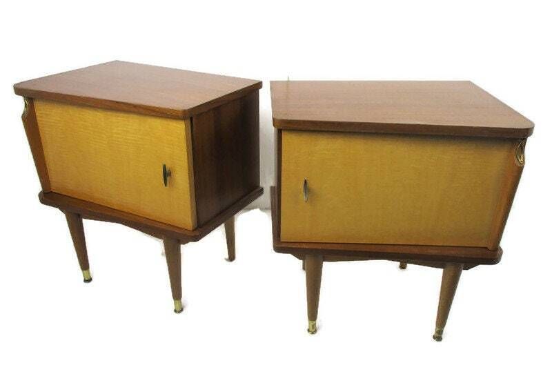 Vintage Nightstands End Tables Mid Century Modern Wood Retro Two Toned Wow Pair