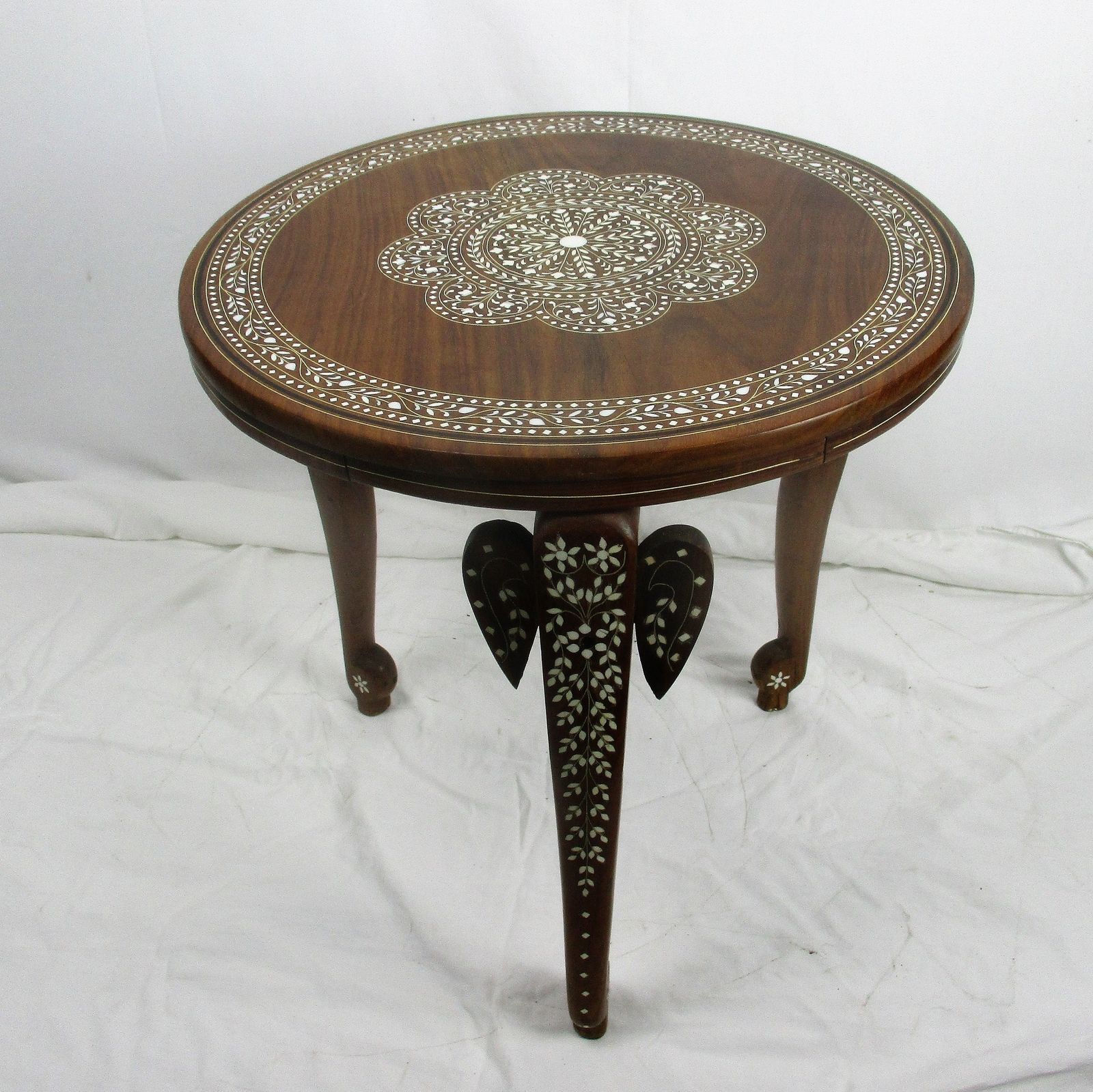 Asian Style Side Occasional Coffee Tea Table Ornate Elephant Legs Inlay Wood photo furniture
