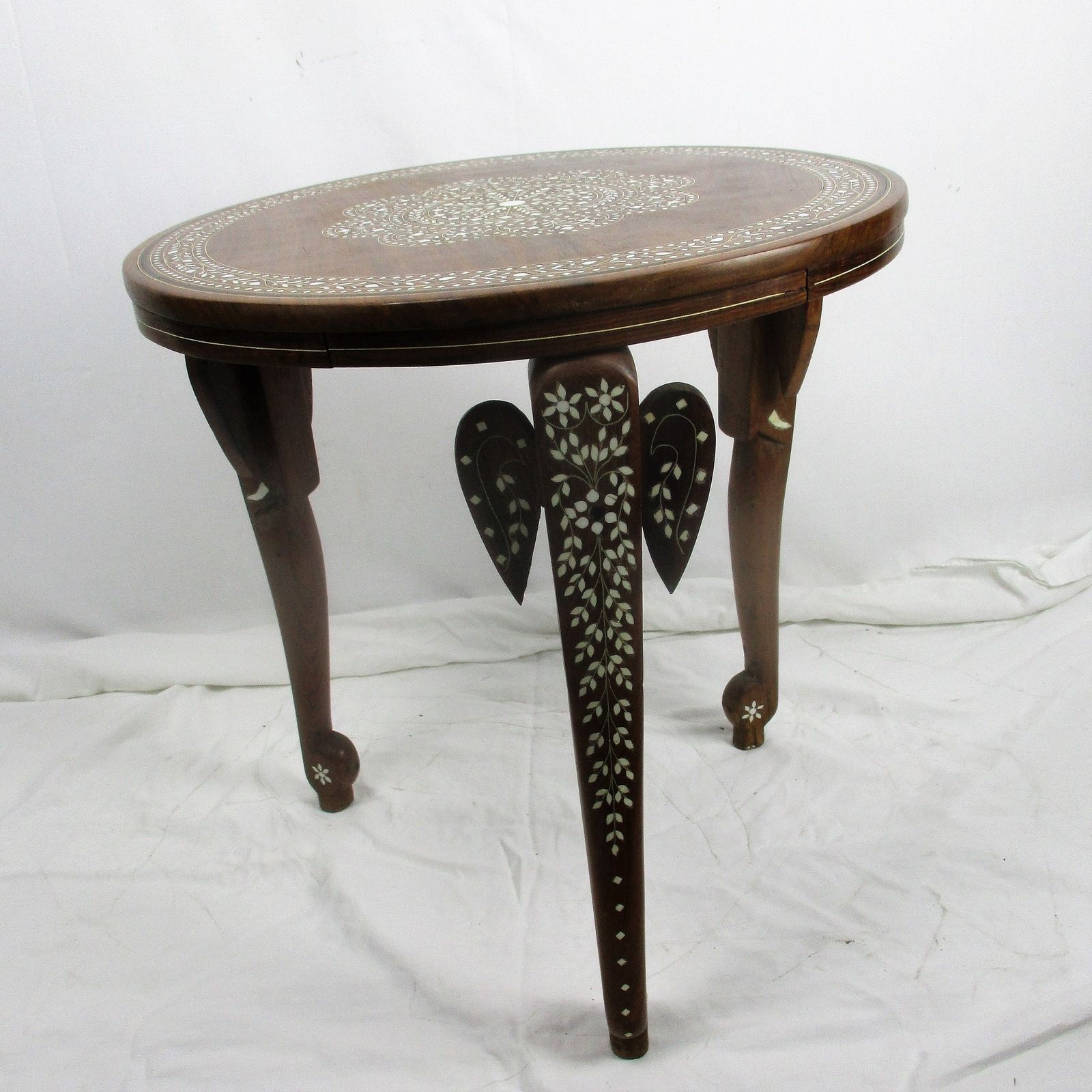 Asian Style Side Occasional Coffee Tea Table Ornate Elephant Legs Inlay Wood photo for sale