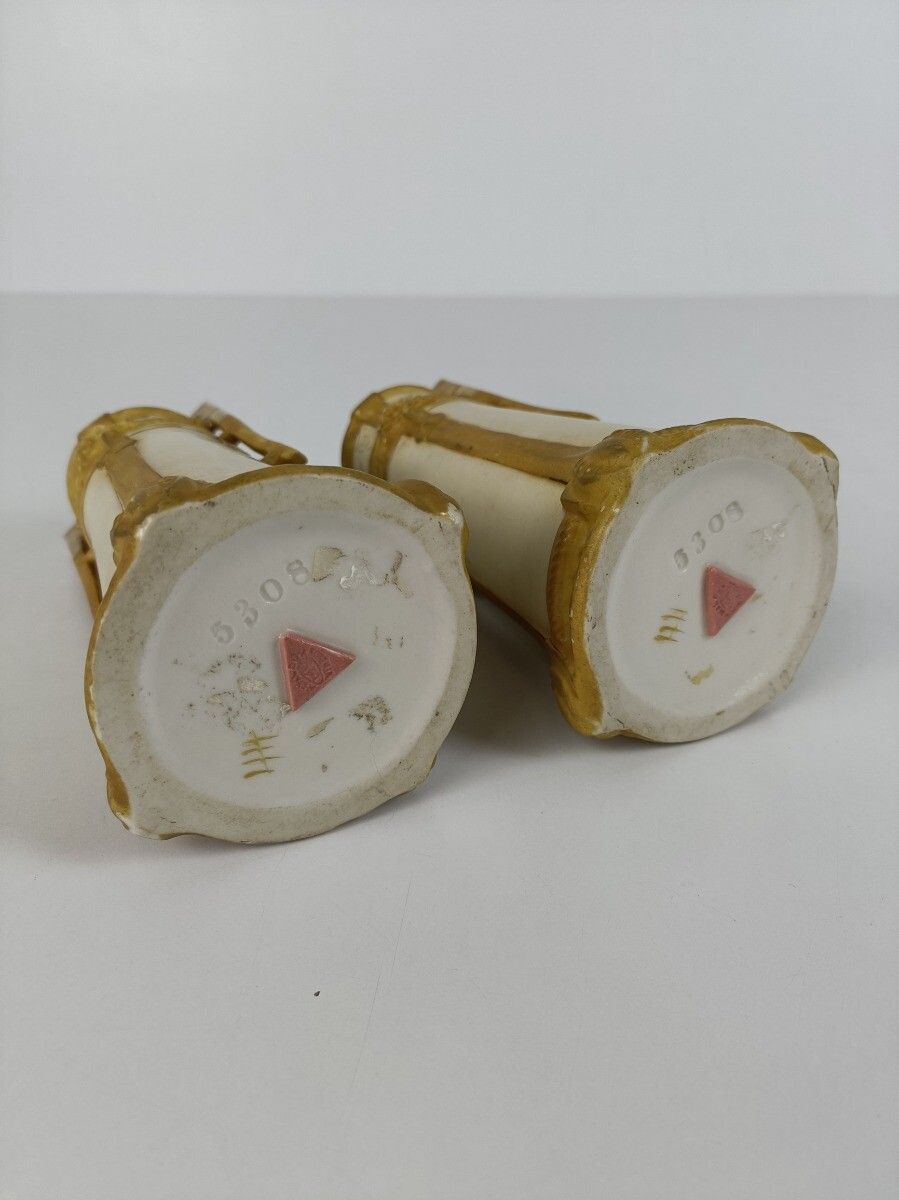 Royal Dux, Pair Vases Bisque, Faience, Art Nouveau  1900 Antique Bohemia Austria photo vintage