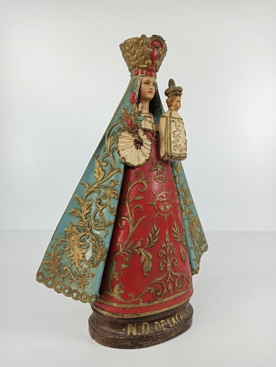 Vintage Statue Figurine Notre Dame De La Paix Plaster Polychrome Collector Very photo vinterior