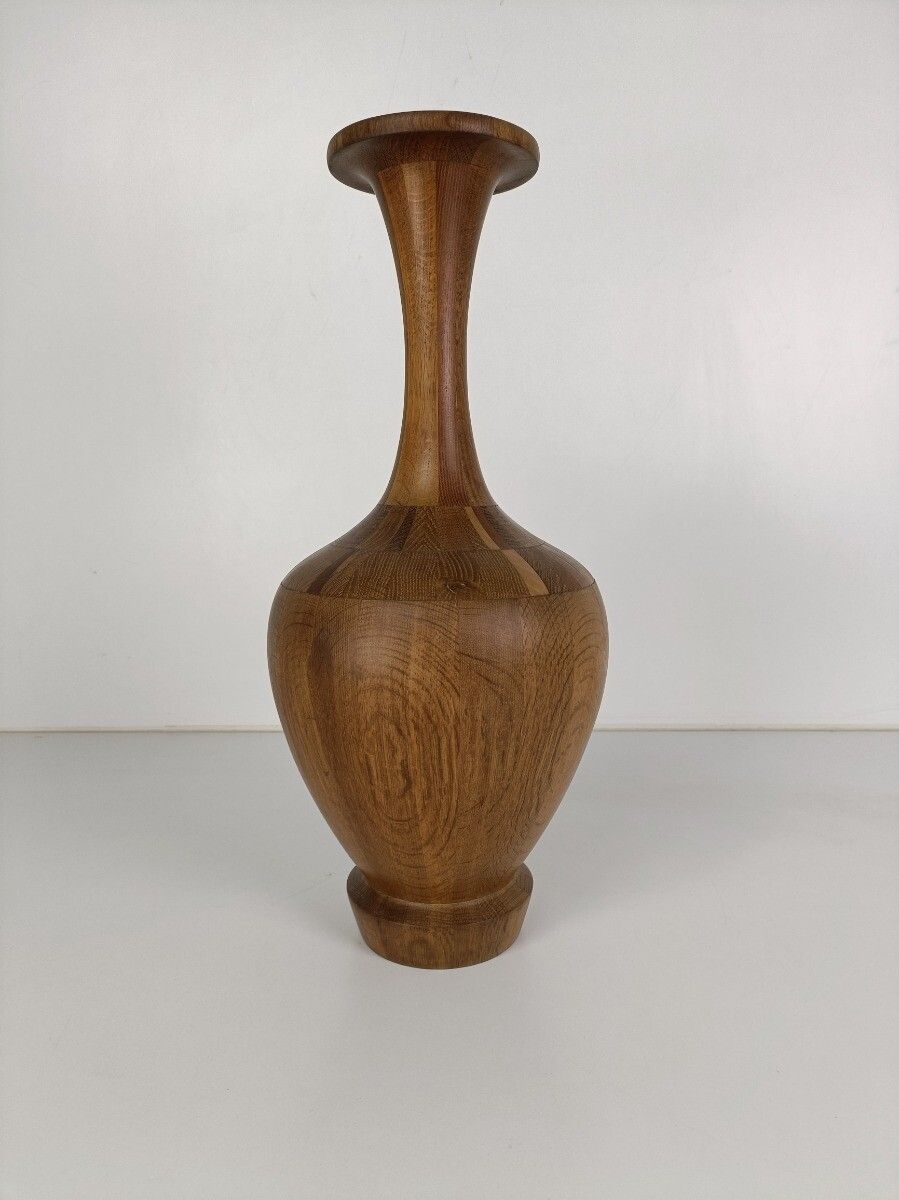 Gorgeous Mid Century Hardwood Art Vase By Maurice Bonami For De Coene Frères, B photo Home Decor