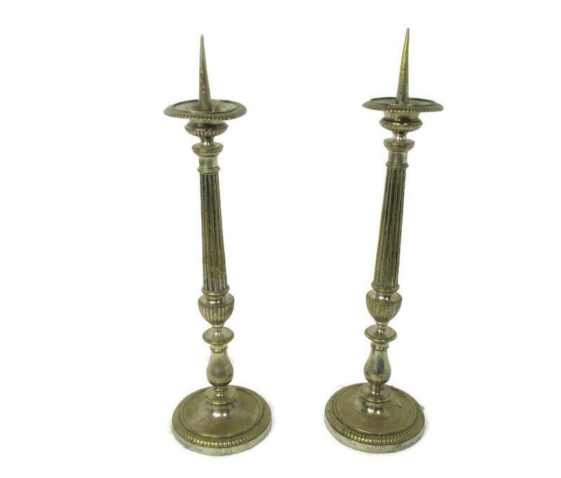Xl Antique Couple Pair Easter Church Altar  Candle Holders Silver Plated? 28.34"