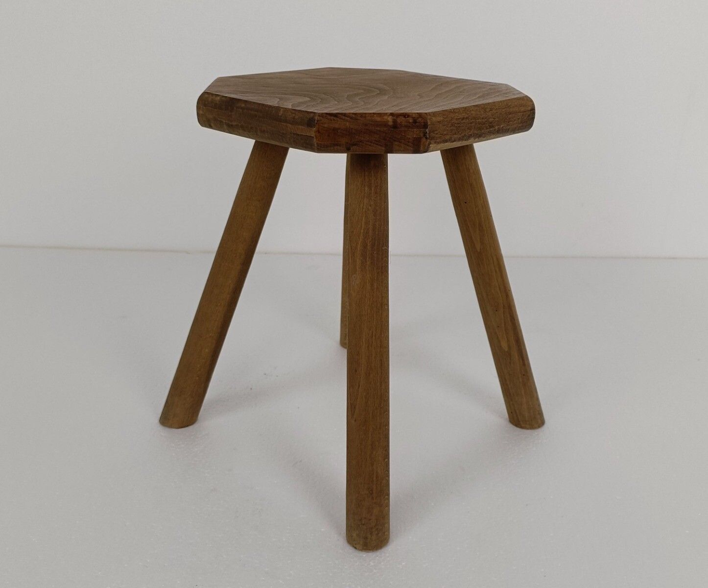Hand Carved Wood Milking Stool Pedestal Table Pedestal Barn Style Funky 4 Legs P photo for sale