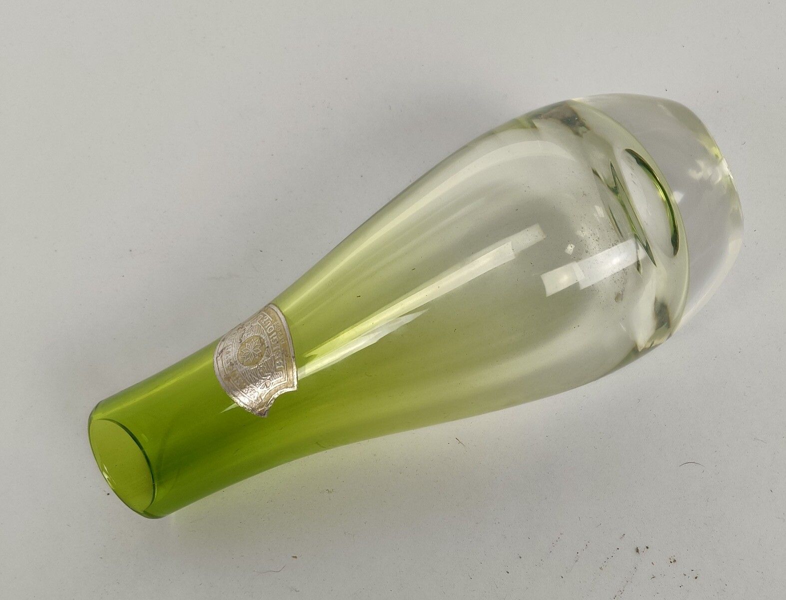 Small Green Crystal Val St Lambert Vase Delvenne Belgium Vintage photo 81.0