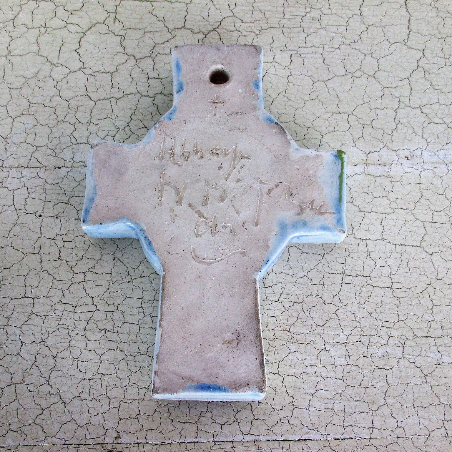 French Wall Hanging Crucifix Ceramic Mid Century Modernist  Evangelists Htf photo 93.0