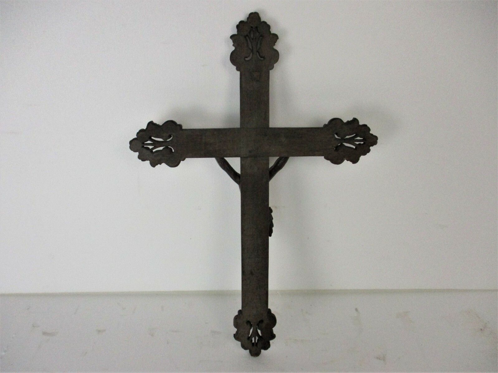 Xl Hand Carved Wood Hanging Ornate Church Chapel Crucifix Flowers Oak Stunning photo buy