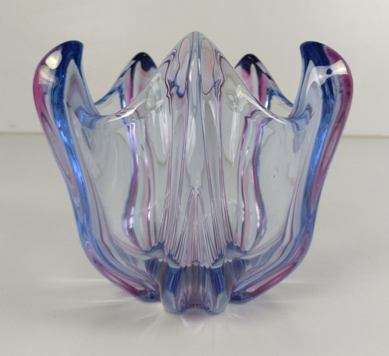 Gorgeous Bowl Dish Centerpiece Vase Purple Blue Cranberry Art Glass Murano Italy photo Home Decor