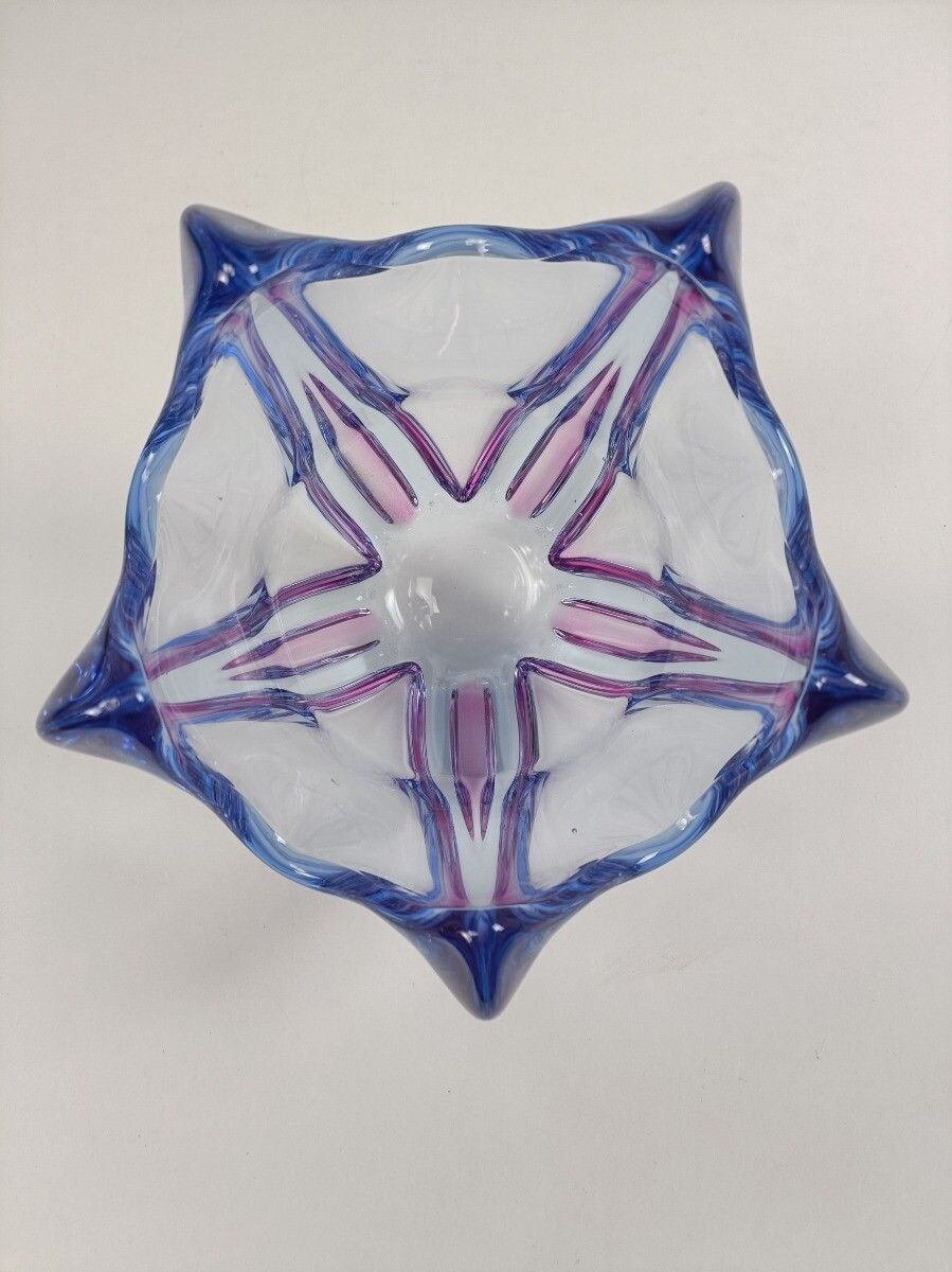 Gorgeous Bowl Dish Centerpiece Vase Purple Blue Cranberry Art Glass Murano Italy photo buy