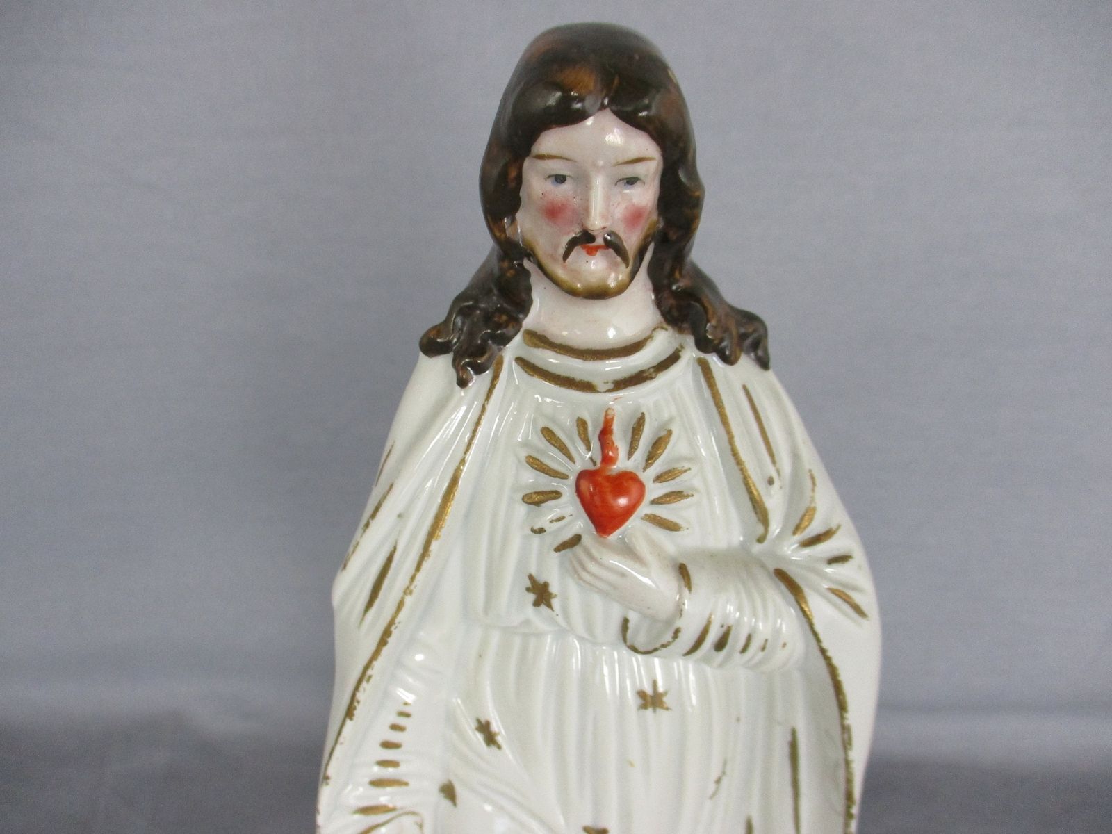 Antique  Statue Bisque Porcelain Jesus Christ Saviour Holy Sacred Heart Gorgeous photo furniture