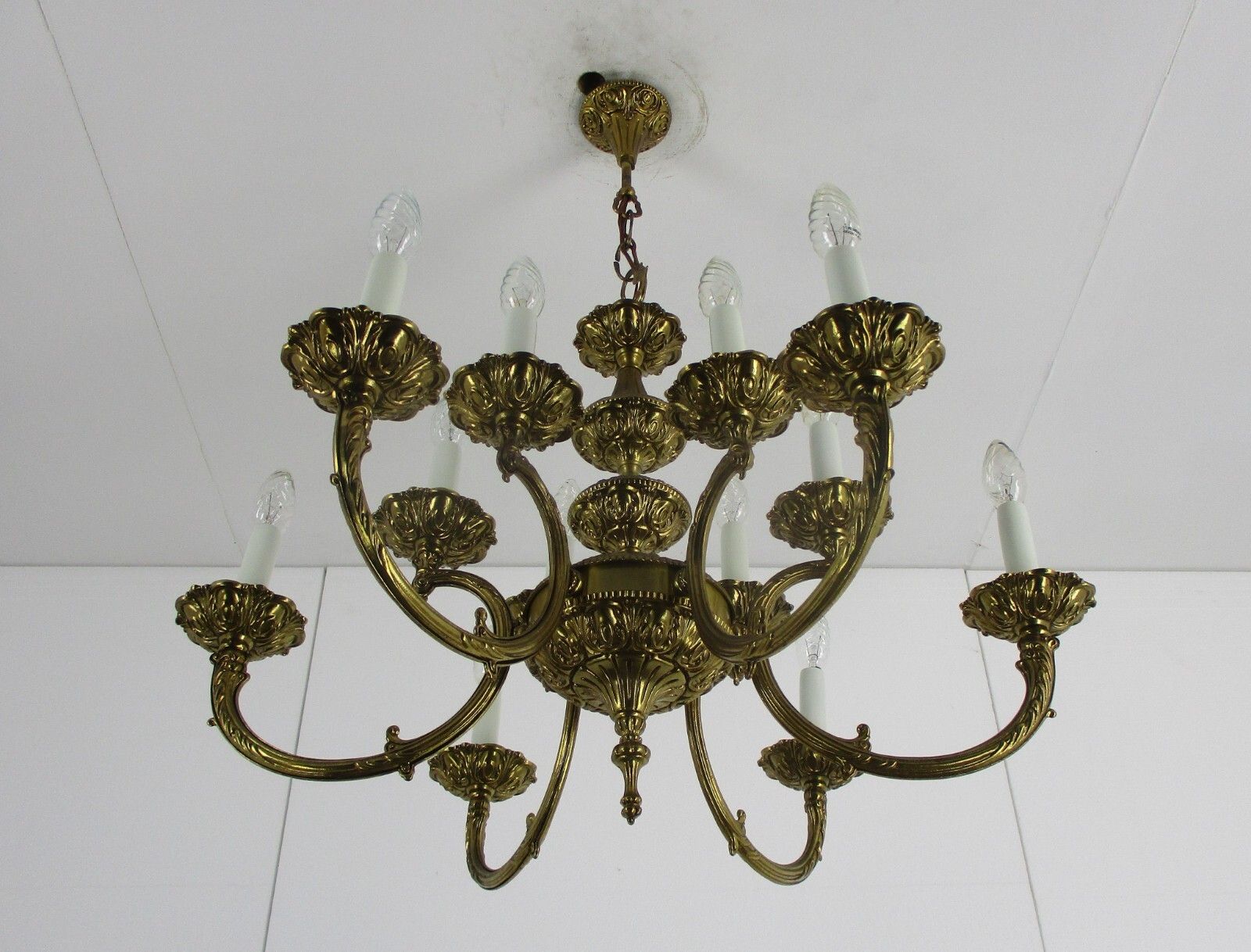Impressive Spanish Revival Hollywood Regency Brass Chandelier 12 Lights!! Ornate photo Lighting