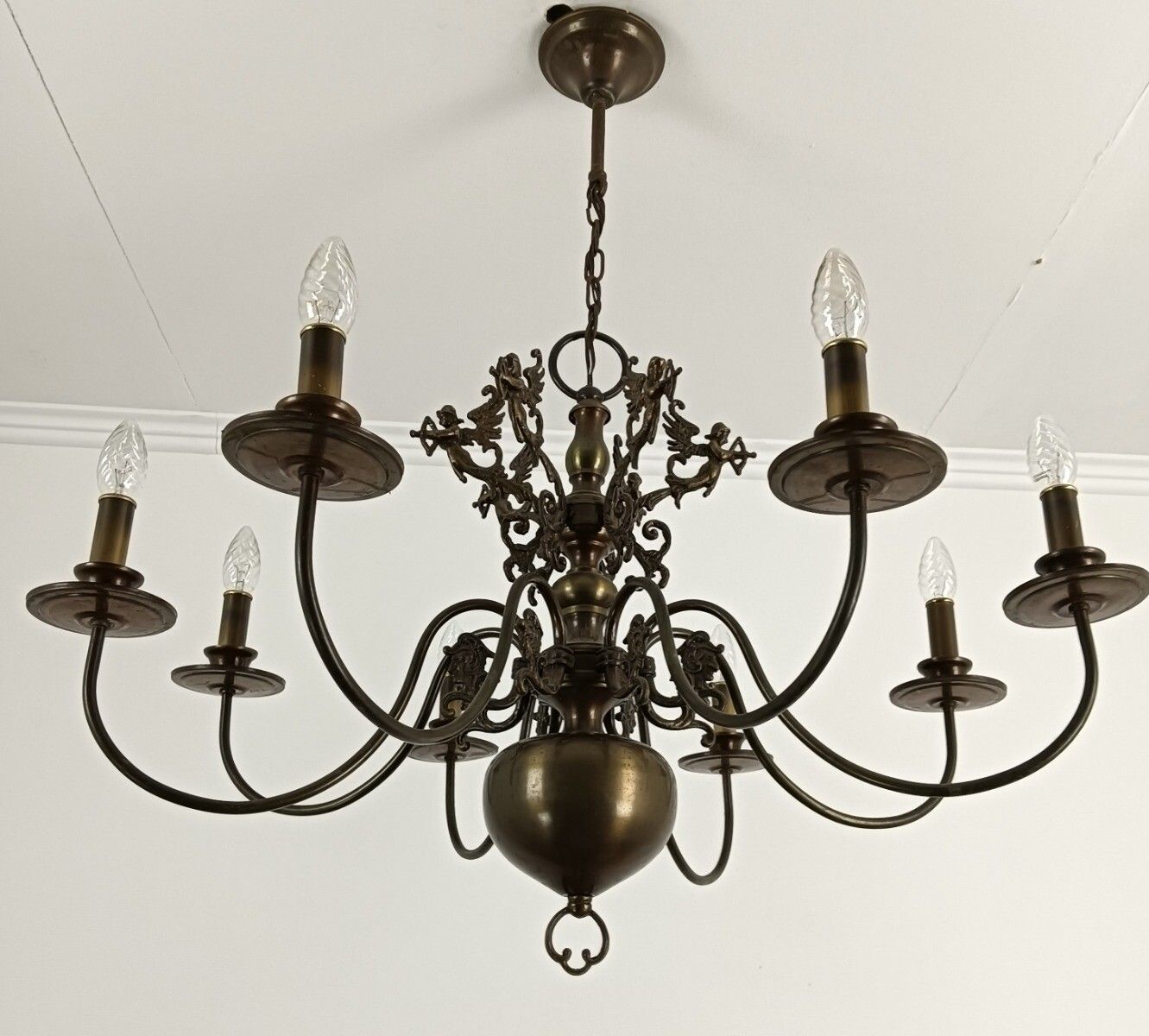 photo buy Exquisite Flemish Dutch Chandelier Brass Cupids Lovely 8 Lights Arm Farmhouse St