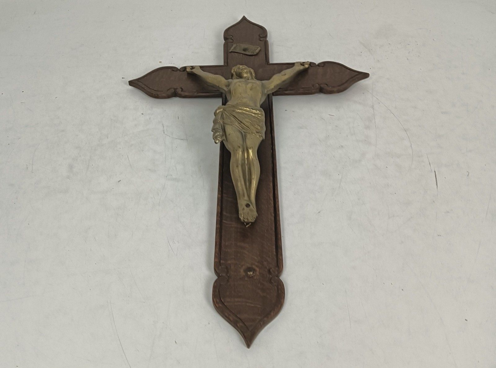 Large Hanging Crucifix Cross Carved Wood Spelter Corpus Vintage Christianity Jes photo Art
