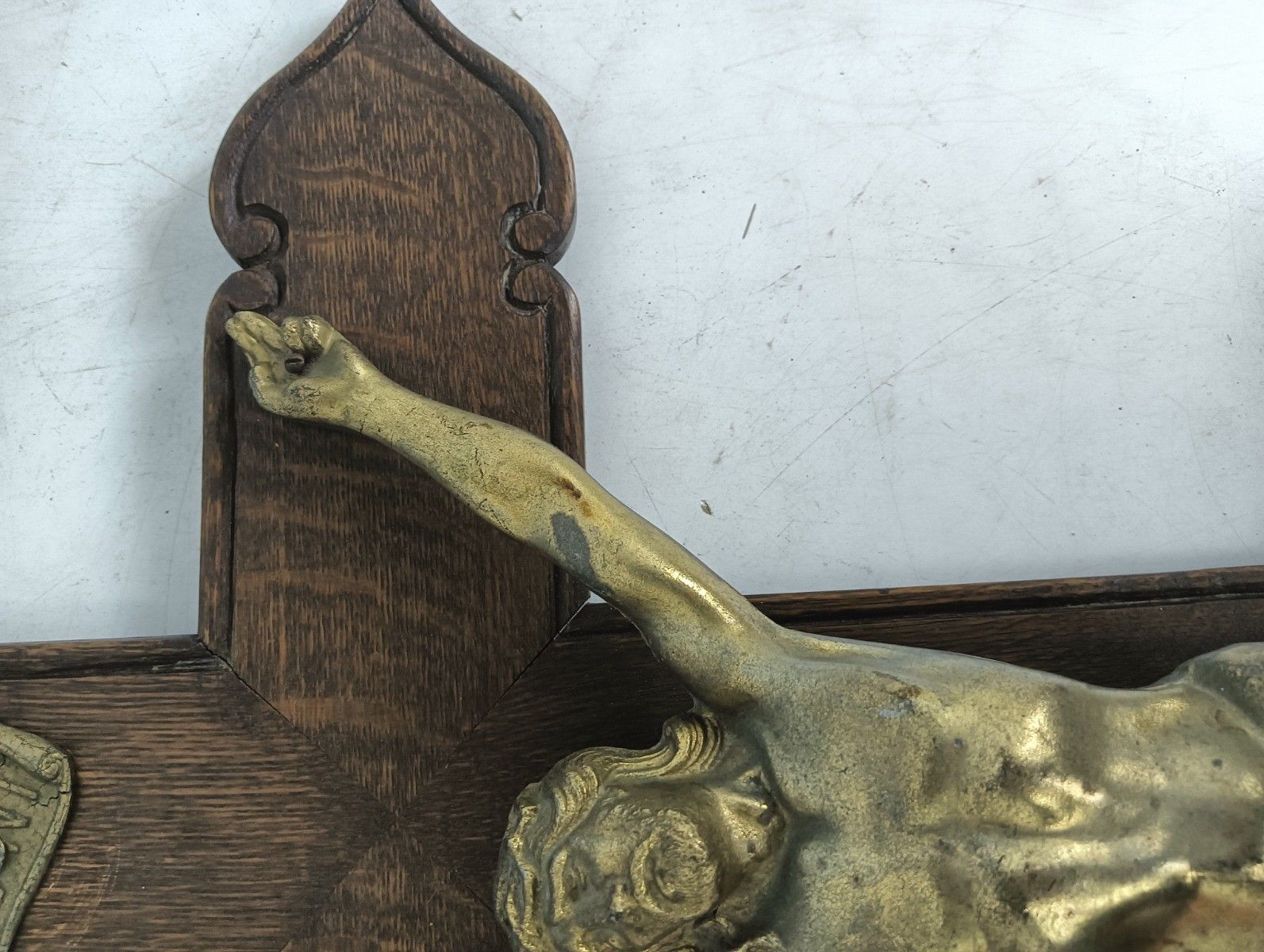 photo furniture Large Hanging Crucifix Cross Carved Wood Spelter Corpus Vintage Christianity Jes