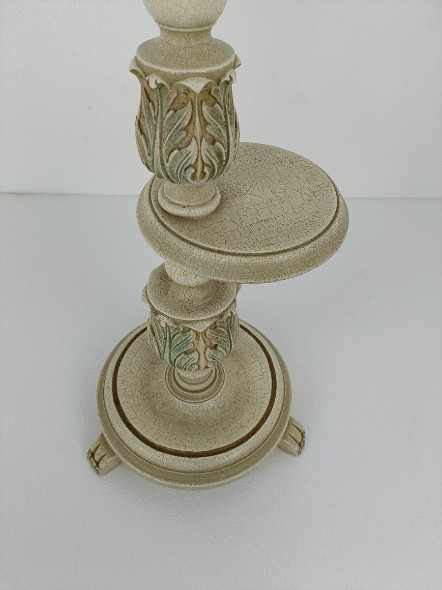 French Provincial Extremely Rare Pedestal Plant Stand Side Table White Crackele photo 445.0