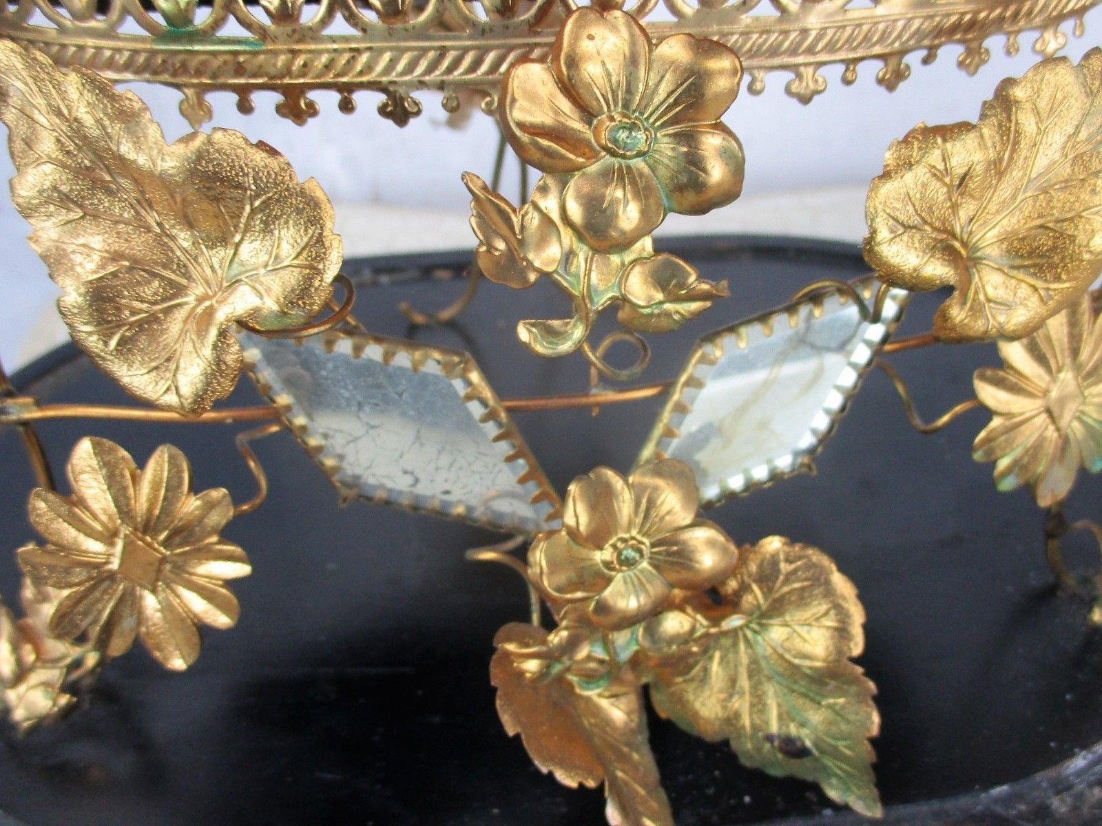 Antique Victorian French Bridal Wedding Dome Gold Gilt Leaves Ormolu Birds 19thc photo buy