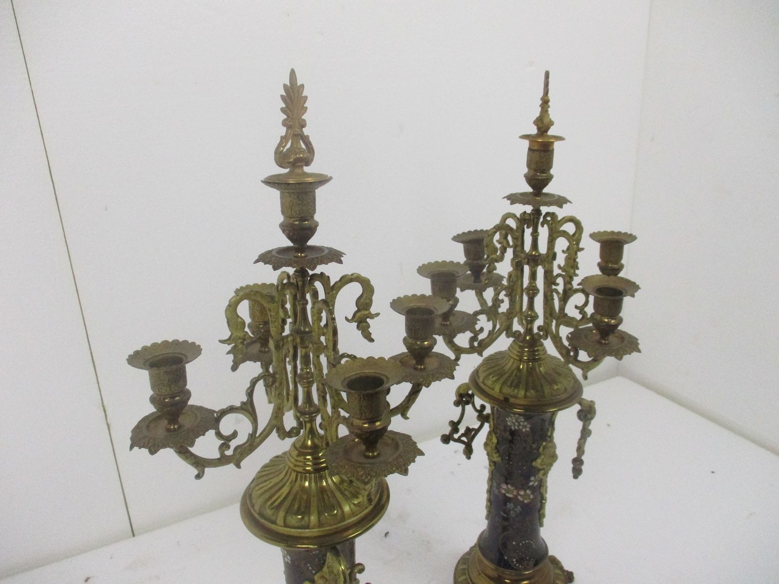 Couple Candle Holders Brass Porcelain Enamel  Ornate Stylish Candelabra 5 Arm photo 728.0