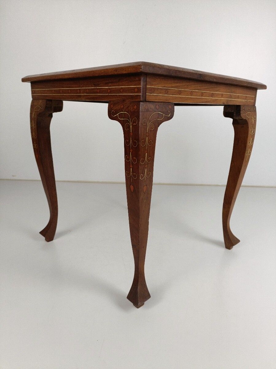 Small Vintage Side Occasional Wine Table Vintage Carved Wood Inlay Louis XV Legs photo Furniture