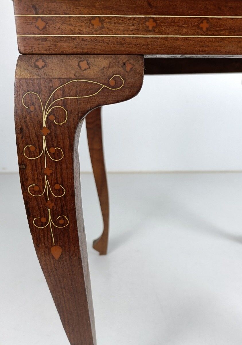 Small Vintage Side Occasional Wine Table Vintage Carved Wood Inlay Louis XV Legs photo vinterior