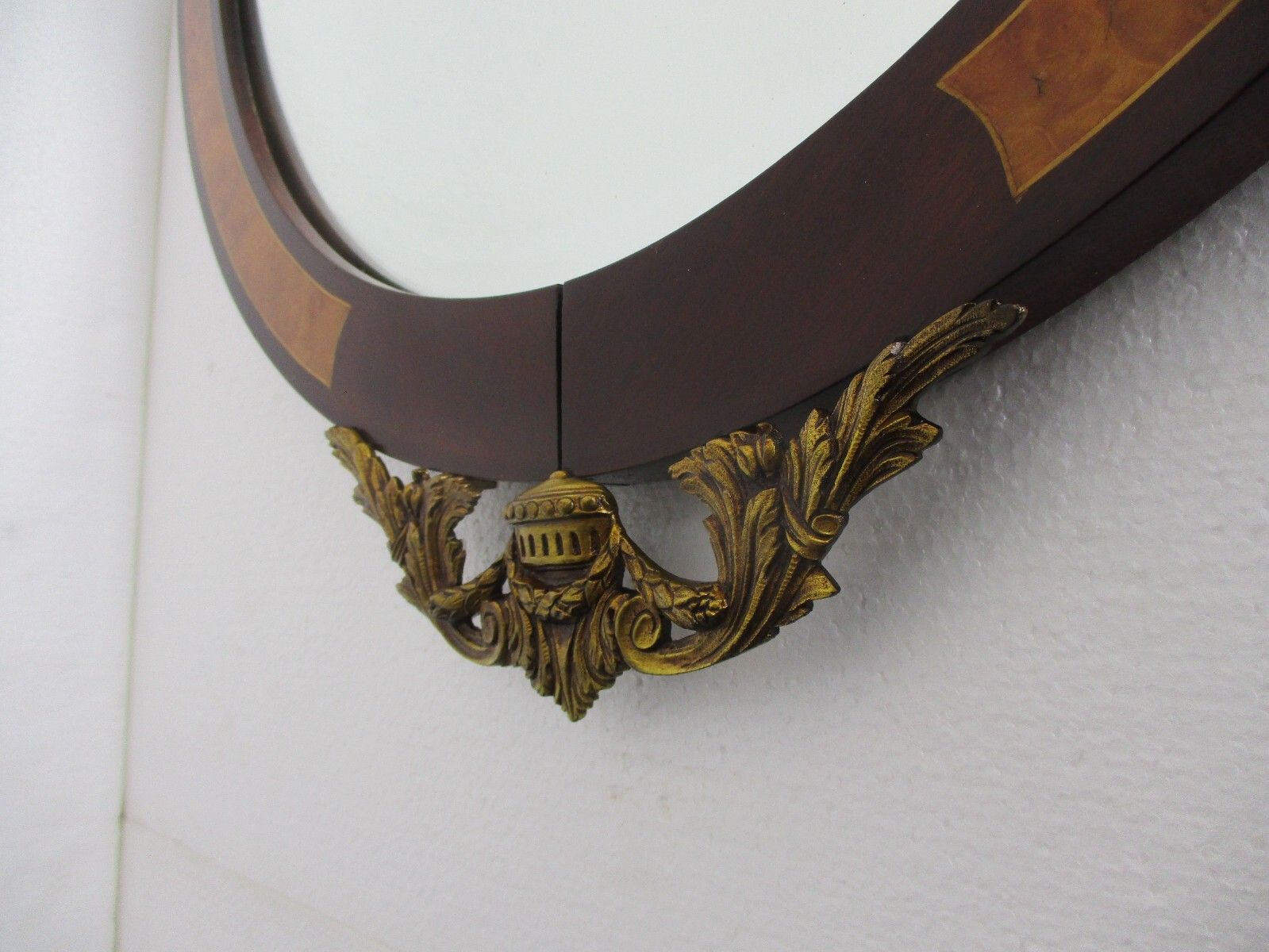 Large Ornate Oval Wall Hanging Mirror Medallion Marquetry Wood Beveled Glass Wow photo buy