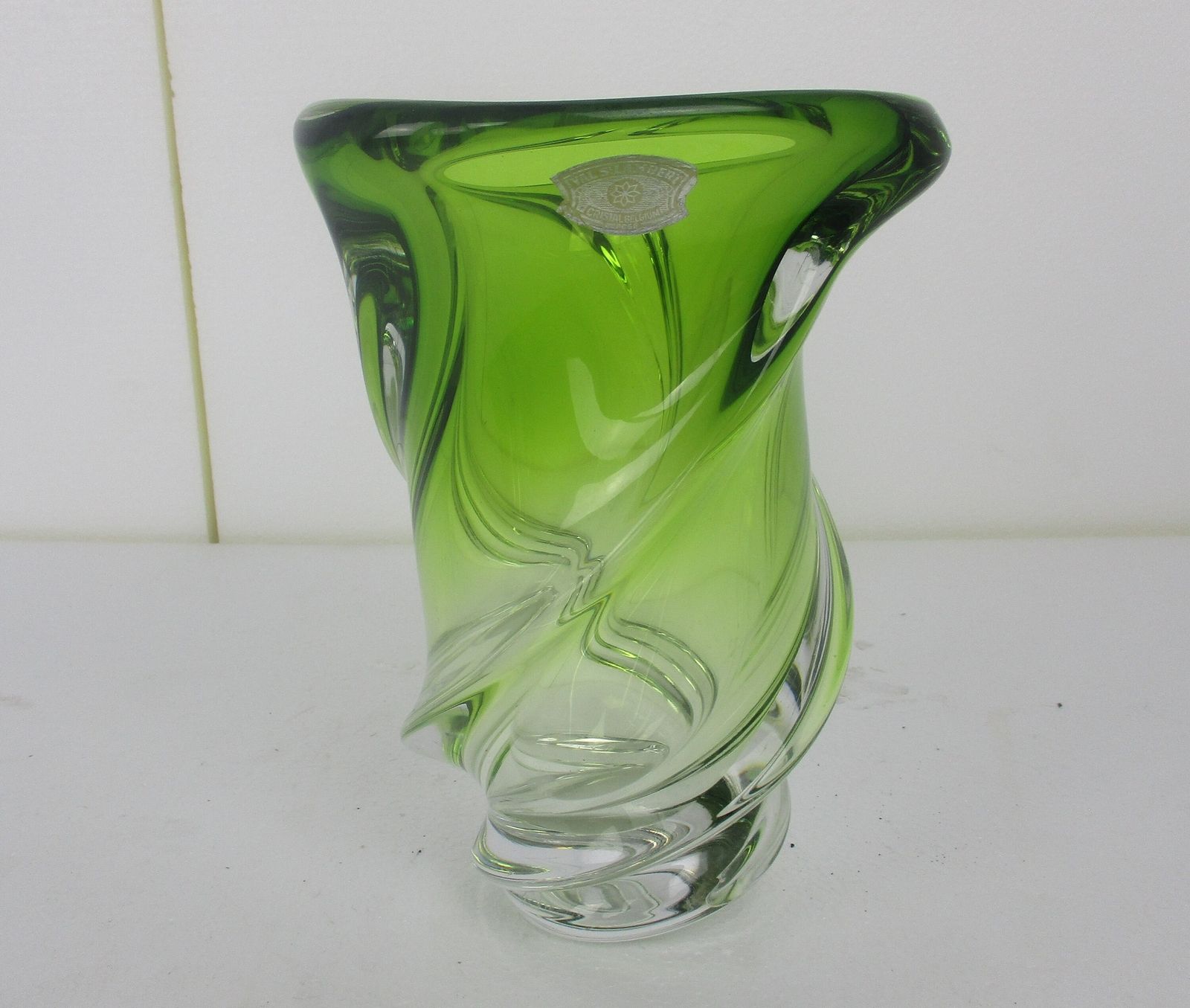 Art Deco Heavy Art Glass Vase Val St Lambert Twisted Glass Green Antique Marked photo furniture