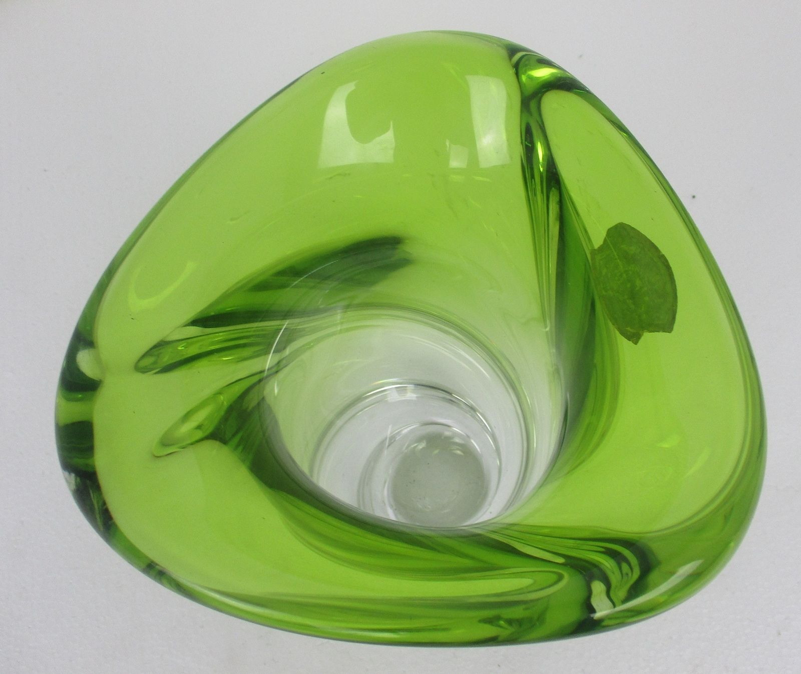 Art Deco Heavy Art Glass Vase Val St Lambert Twisted Glass Green Antique Marked photo 283.0