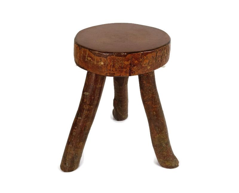 Antique Hand Carved Wood Milking Stool Pedestal Table Pedestal French Brutalist