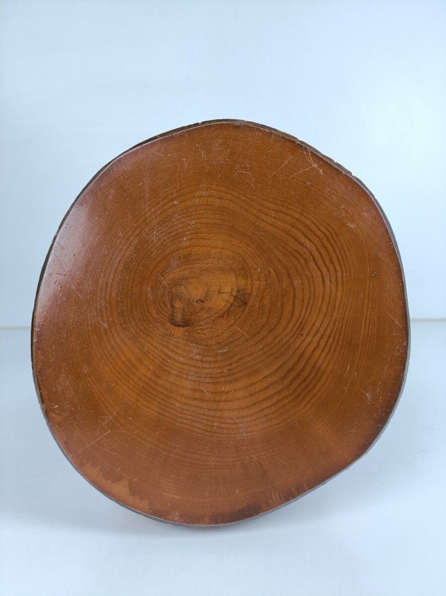 Antique Hand Carved Wood Milking Stool Pedestal Table Pedestal French Brutalist photo vinterior