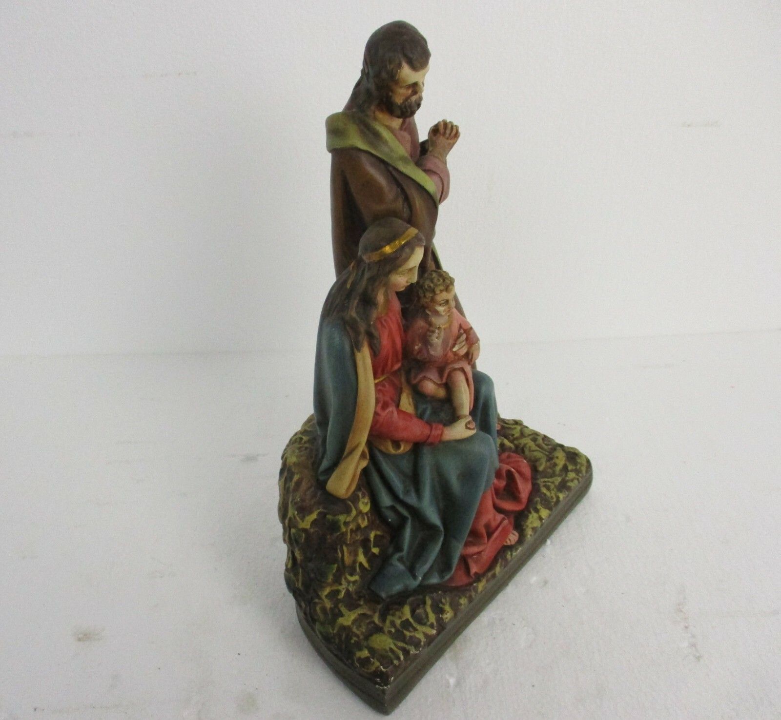 Statue Holy Family Saint Joseph Virgin Mary Child Polychrome Plaster Gorgeous photo Art