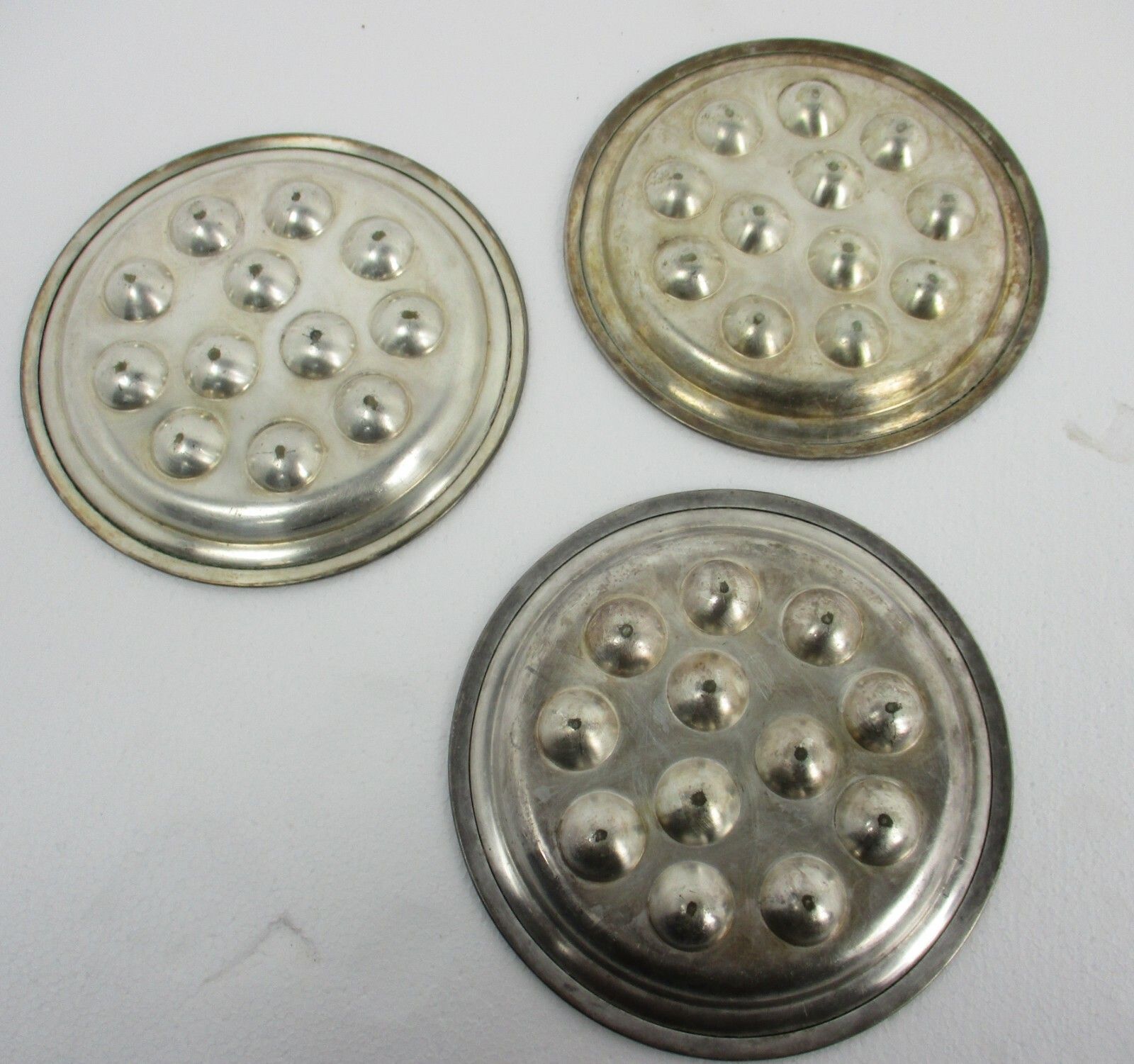 3 Art Nouveau Wiskemann Belgium Silver Plated Egg Plates Marked Extremely Rare photo vinterior