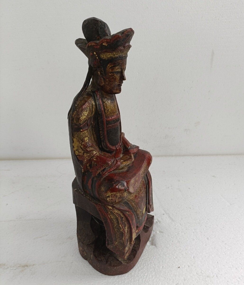 Gorgeous Hand Carved Wooden Statue Sculpture Chinese Emperor Gold Touches photo Art