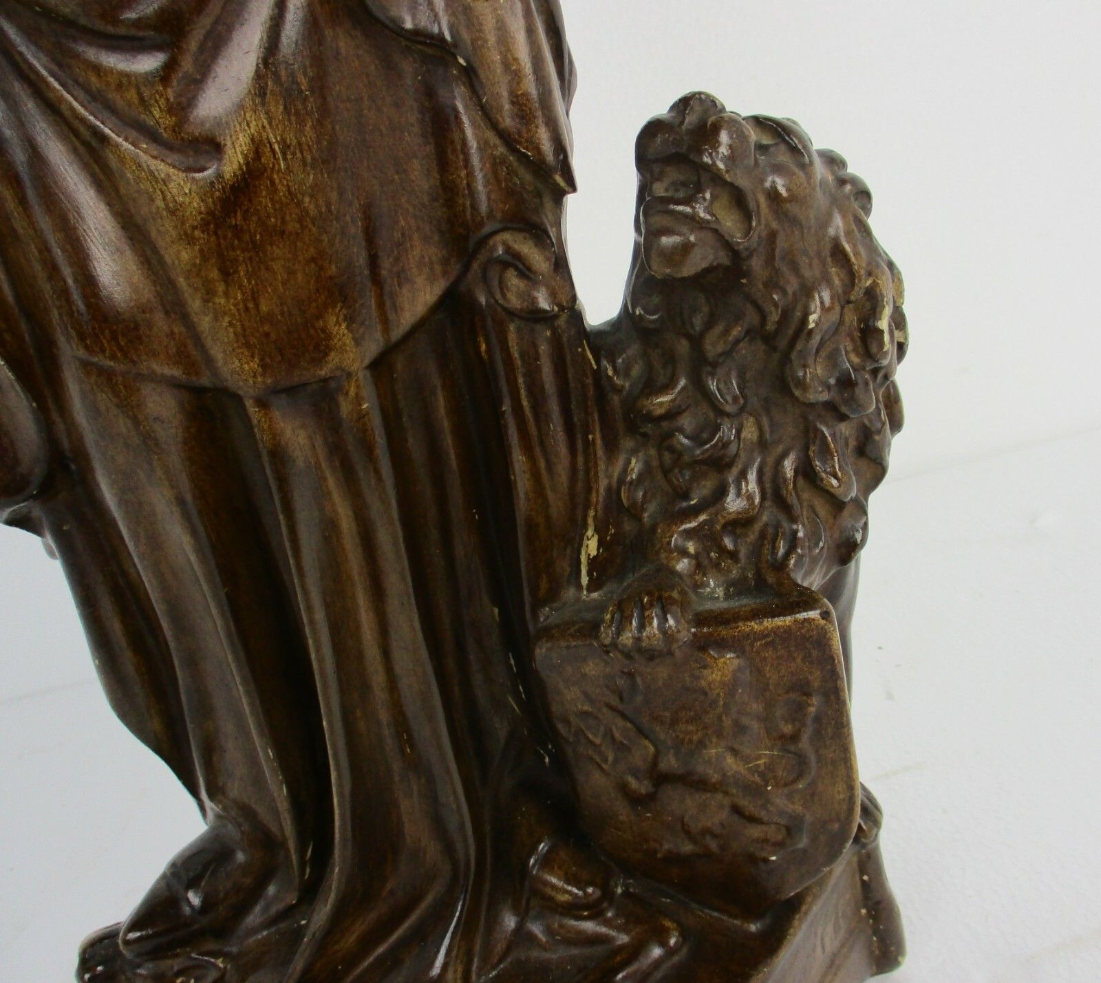 Gothic Statue Virgin Mary Madonna Notre Dame Protection Dragon Lion Plaster photo for sale