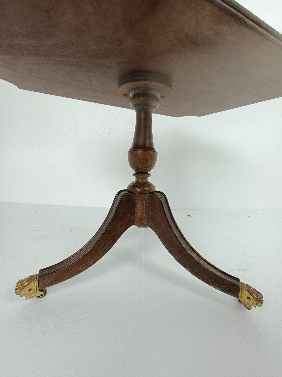 Italian Wood Faux Leather Brass Legs Coffee Wine Side Table Vintage Beautiful photo for sale