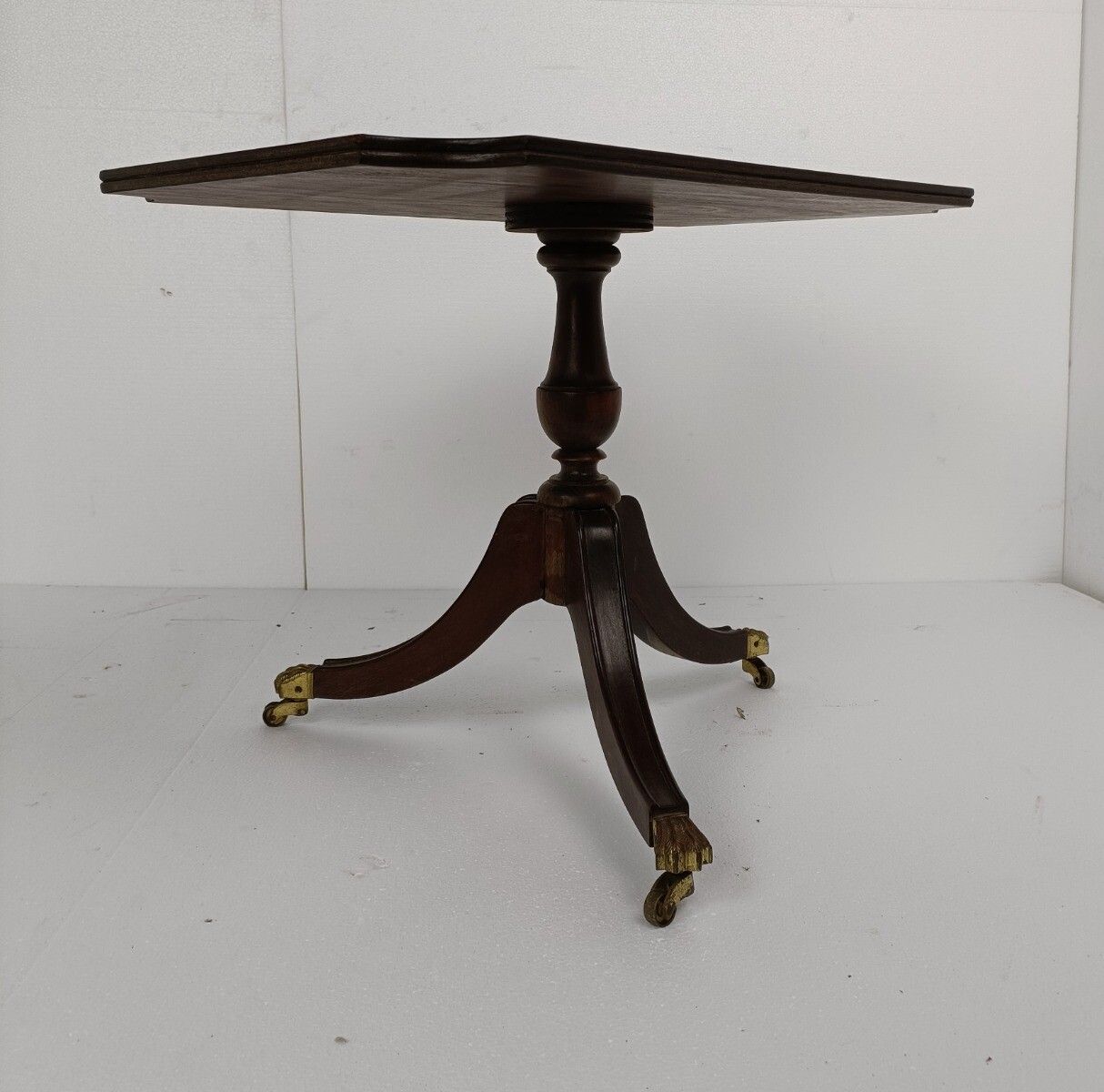 Italian Wood Faux Leather Brass Legs Coffee Wine Side Table Vintage Beautiful photo vinterior