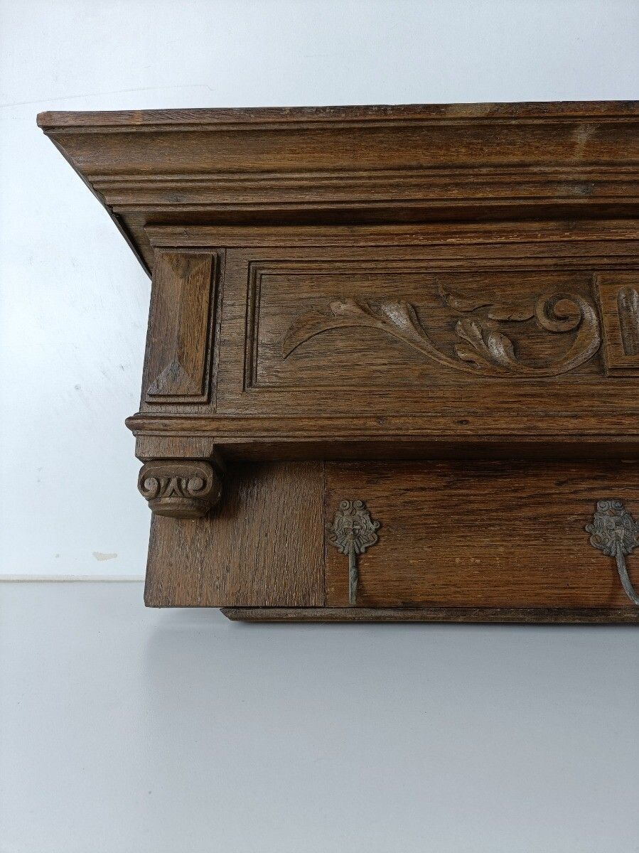 Antique Carved  Wood Coat Hat Rack  Ornate Etched Hand Carved Wood Oack Bacchus photo Furniture