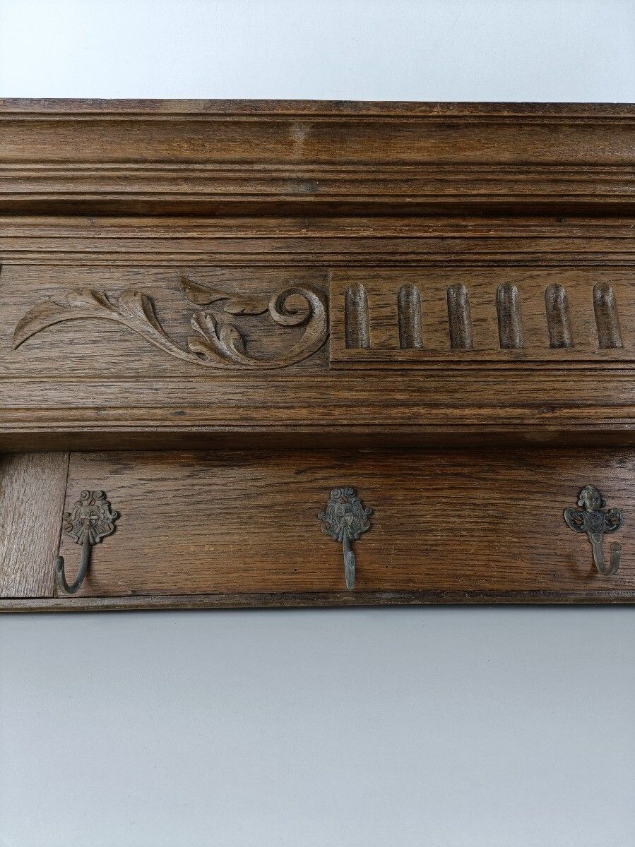 Antique Carved  Wood Coat Hat Rack  Ornate Etched Hand Carved Wood Oack Bacchus photo 404.0