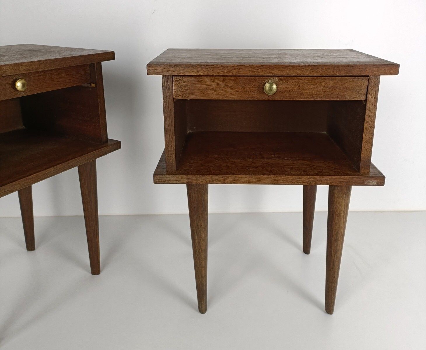 Pair Couple Vintage Night Stands End Tables Mid Century Modern  Wood Pop Art Fun photo for sale