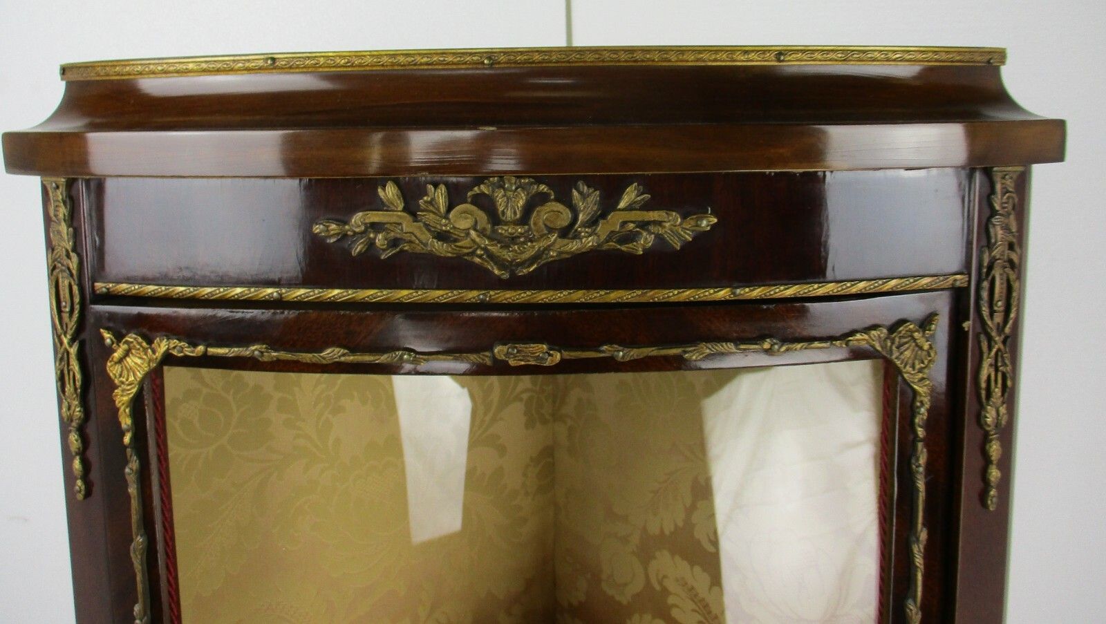 Marquetry Display Case Cabinet Inlay Brass Trims French Antique 1920s Stunning photo furniture