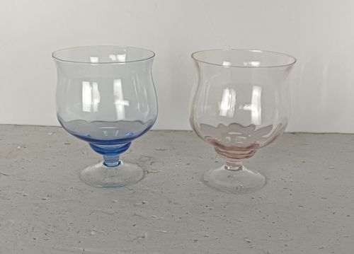Two Antique Large Art Deco Glasses Pink Blue photo for sale