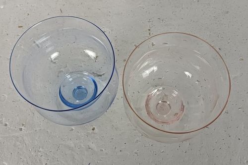 Two Antique Large Art Deco Glasses Pink Blue photo 65.0