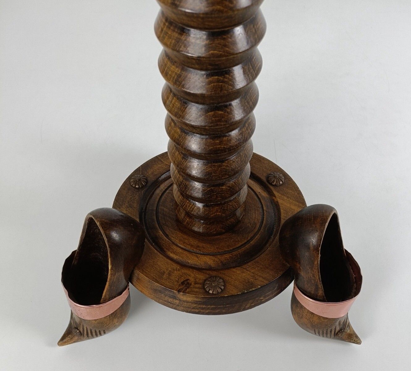 Vintage Pedestal Plant Stand Hand Carved Wood Wooden Shoes Folk Art Funky photo vinterior