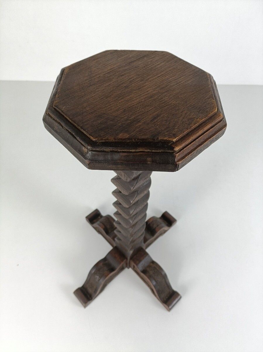 Ornate Hand Carved Wooden Barley Twist Pedestal Siede Table Two Tier Bonsai Plan photo vinterior