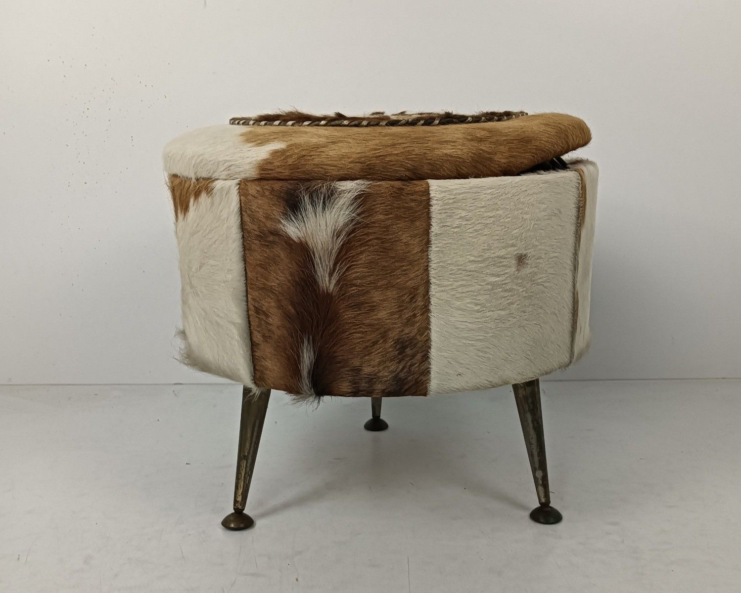 Retro Patchwork Footstool Stool Pouf Cut And Sew  Hide  Ottoman Seat Vintage Fun photo for sale