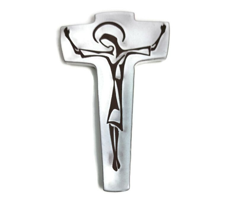 Vintage Ceramic Hanging Small Crucifix Marked Bree  Jesus Christ Christianity