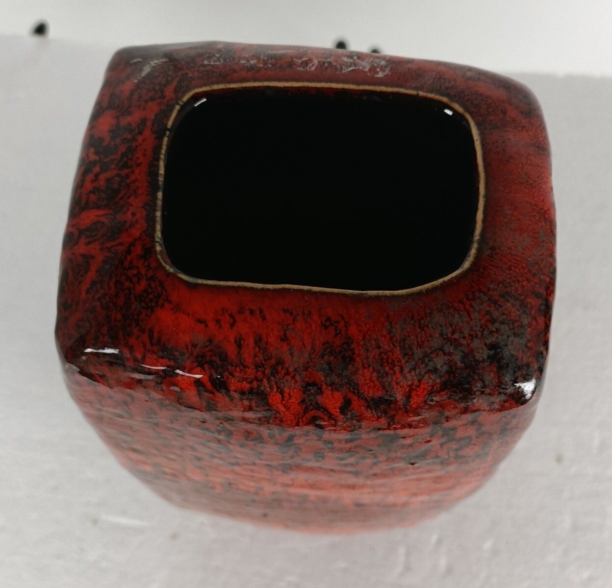 Vintage Vase Steuler West Germany Pottery Faience Fat Lava Glazed 60s, Funky Squ photo vinterior