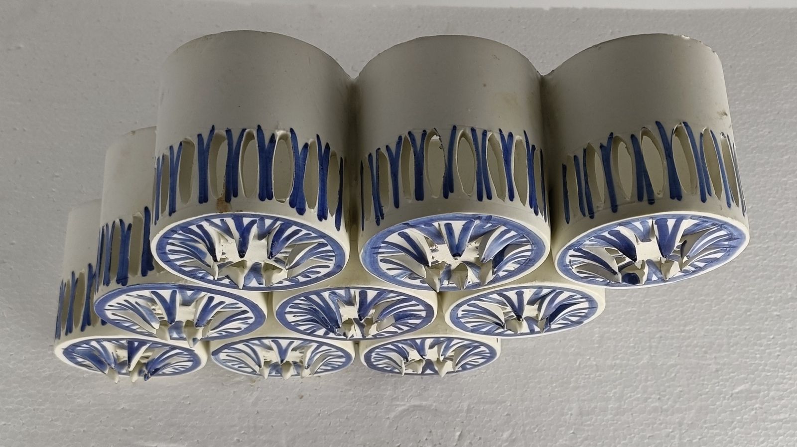 Extremely Rare Italian Ceramic Art Piece Wall Hanging Blue White Abstract Era Al photo vinterior