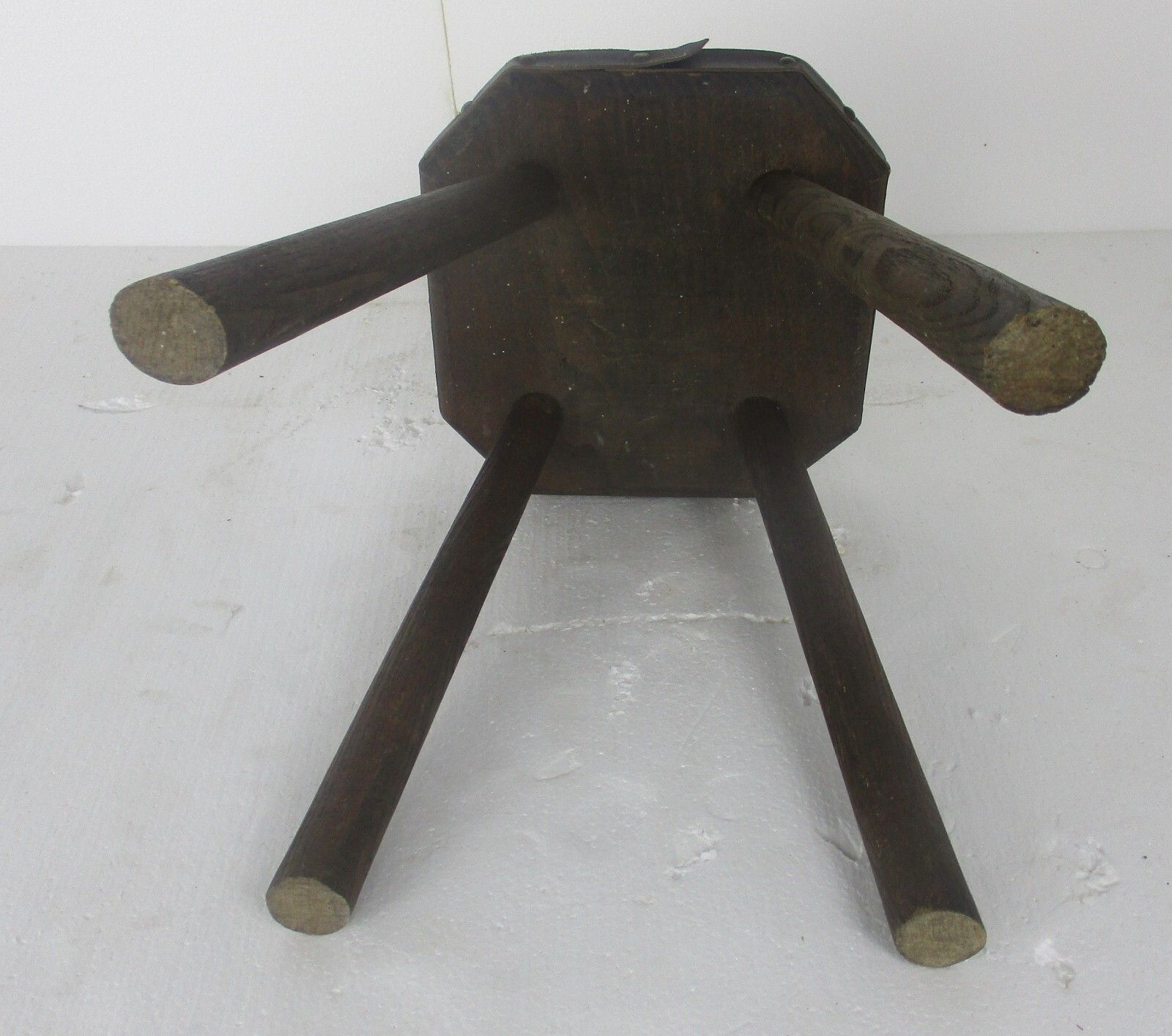 Antique Hand Carved Wood  Milking Stool Pedestal  Hide Top Hobnails French photo buy