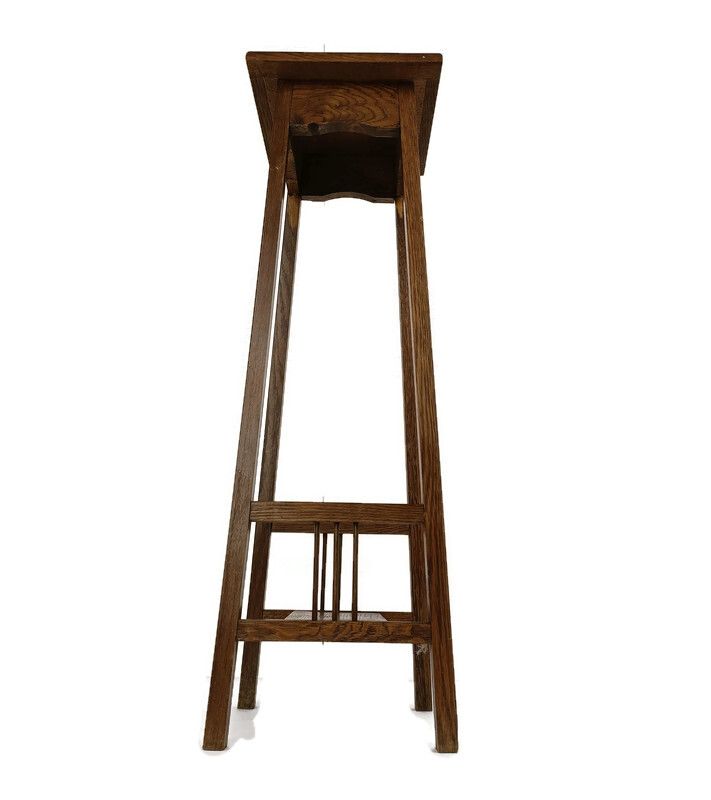 Vintage Wood Pedestal Display Table Plant Stand Tile Victorian Scene Two Tier