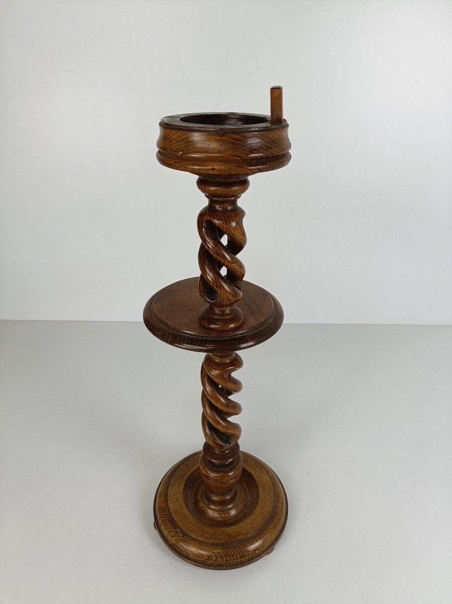 Open Barley Twist Hand Carved Wood Oak Plant Stand Pedestal Side Table Bonsai St photo for sale